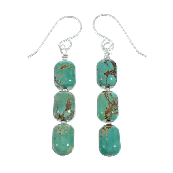 Genuine Sterling Silver Navajo Turquoise Bead Hook Dangle Earrings AX129914